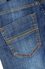 Blue jean back pocket style close up