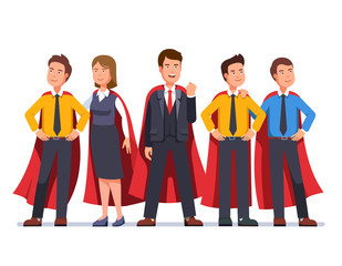 Business man and woman dream team in red capes