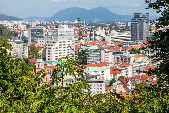 Ljubljana, Slovenia, August 5, 2019. Picturesque city view from the review site Ljubljanski grad