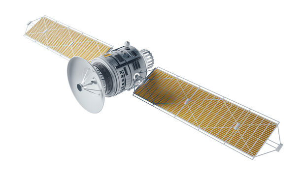 Space satellite communication. 3d render sputnik illustration. Satelite isolated on white background.