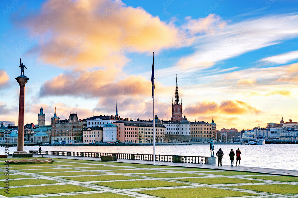 Wall mural picturesque panoramic view of stockholm at sunrise, the capital of sweden