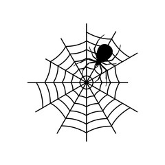 Fototapeta premium Spider and spider black silhouette icon for halloween decoration. Spider net or cobweb vector illustration.