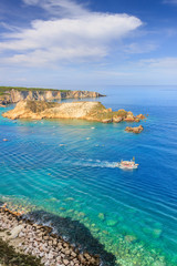 The archipelago of Tremiti Island: view of San Domino and Cretaccio islet  from the nearby San Nicola island. Gargano National Park (Apulia) Italy. 
