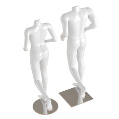 Running white male and female mannequin. 3D rendering on isolated background