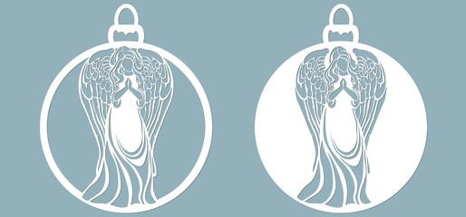Icon in the form of Christmas toys, angel template,. Template for laser cutting and plotter.