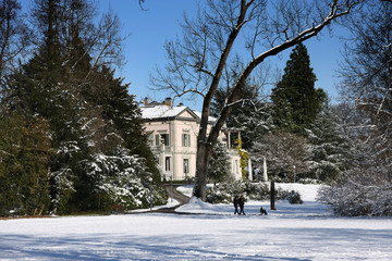 public park with church in Cham, Switzerlnand
