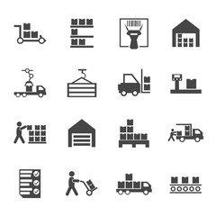 Flat warehouse logistics icons collection