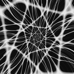 Painted Web in Black and White  / An abstract fractal work with a streaming paint effect in white on a dark grey black background. - 291357596