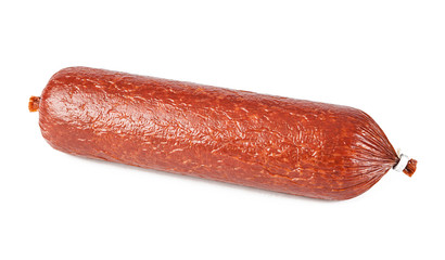 Salami on a white background (view from a different perspective in the portfolio)