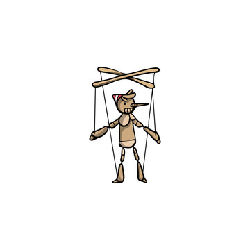 Wooden Puppet Buratino With Strings Raster Illustration