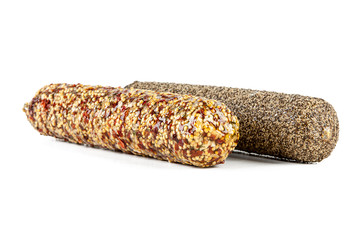 Salami isolated on a white background (view from a different perspective in the portfolio)