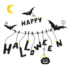 Isolated black hand drawn happy halloween greeting illustration