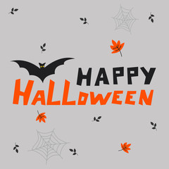 Cartoon autumn banner with happy halloween. Hand drawn vector illustrations