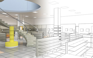 Obraz premium shopping mall, interior visualization, 3D illustration