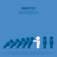Domino effect. Stick figure stopping the domino effect	