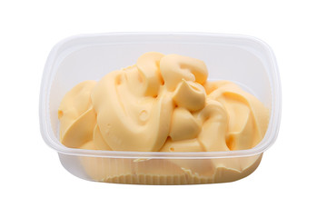 Portion of olive mayonnaise in take away packing