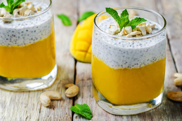 Mango Greek yogurt Chia seeds pudding with cashews