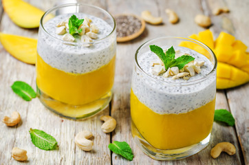 Mango Greek yogurt Chia seeds pudding with cashews