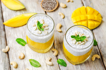 Mango Greek yogurt Chia seeds pudding with cashews