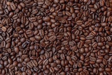 abstract background of coffee beans close up