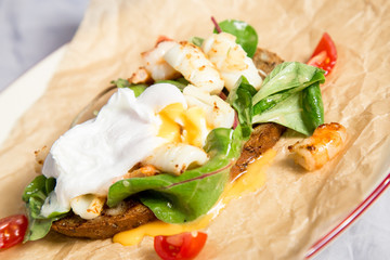 Scrambled eggs on white background. Healthy food