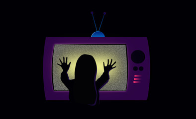 Child in front of a haunted TV.