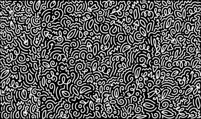 Scattered Geometric Line Shapes. Abstract Background Design. Vector Black and White Pattern.