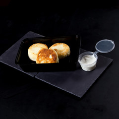 food in the boxes for delivery. Salads, snacks, healthy food