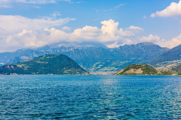 View on Lago Iseo and mountains. Lombardy, Italy