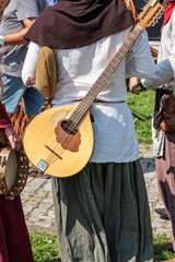 Fototapeta na wymiar Medieval musician at the archaeological festival