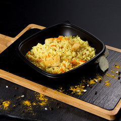 food in the boxes for delivery. Salads, snacks, healthy food