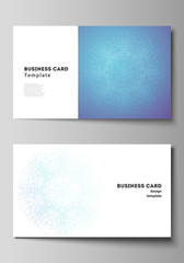 The minimalistic abstract vector illustration layout of two creative business cards design templates. Big Data Visualization, geometric communication background with connected lines and dots.