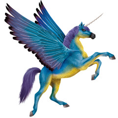 cheval volant, étalon, jument,  licorne,  en vol, en vol, coloré, bleu, jaune,  volant, sauvage, illustration, nature, joli, art, animal ,dinosaure, ailes, noir, 