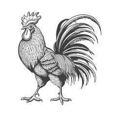 Engraved vintage rooster - obrazy, fototapety, plakaty
