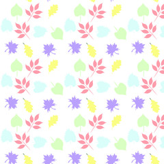 Colorful leaves seamless pattern for background, notebook, simple design. Modern abstract vector design for paper, cover, fabric, interior decor. Soft pastel colors for kids/children bedroom