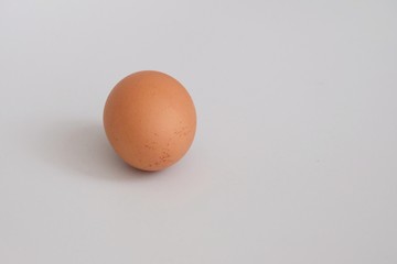 A brown egg on grey background with copy space