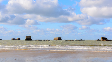 Remains of WW2 on the beach of Asnelles normandy France