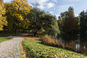 Lazienki park in Warsaw, Poland, during autumn season