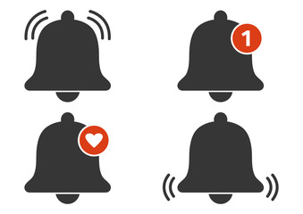 Set of bell icons. Incoming message notification. Vector