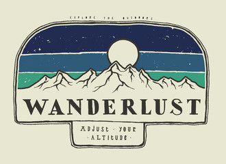 Wanderlust - mountain range typography badge - adjust your altitude - mountaineering silkscreen style typography print