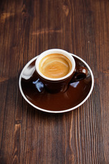 Cappuccino on a brown wooden background. Menu