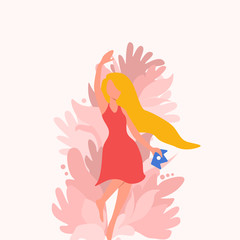 Girl dances near the leaves