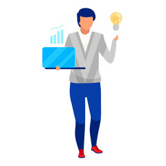 Financial analyst flat vector illustration. Company worker, businessman isolated cartoon character on white background. Successful stock market trader, professional financier, investor, economist