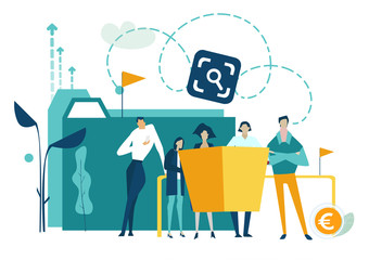 Group of young professional people, friends reading the document, project. Solving problem, achievement and working in progress concept 