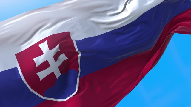 Slovakia flag video waving in wind 4K. Realistic Slovak background. Slovakia background looping 3840x2160 px.