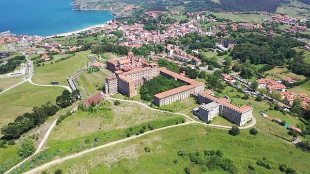 Aerial view of Cantabria  University Center CIESE in Comillas, landscape and buildings 