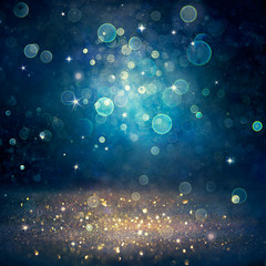 Christmas Defocused - Golden Glitter Dust On Blue Background