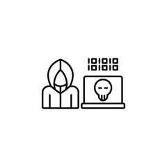 Hacker netbook cyber robbery. Vector icon. On white background
