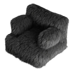 Beautiful gray fluffy armchair made of wool on an isolated background. 3D rendering