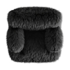 Beautiful black fluffy chair made of wool on an isolated background top view. 3D rendering